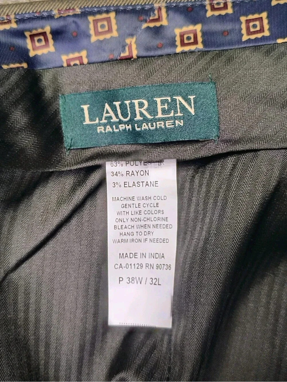 Lauren Ralph Lauren Men Dress Pants 38x32 Olive Brown Flat Front Slacks 38W 32L